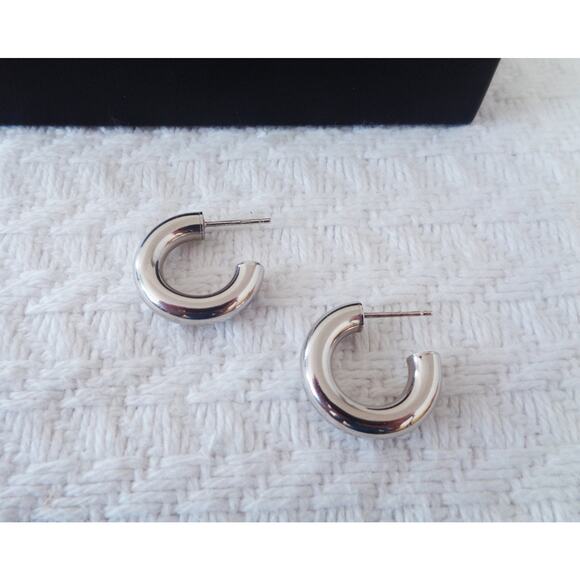 Sterling Silver Thick Hoop Earrings Hypo Allergenic Chubby Round Tube Hoop Studs - Picture 2 of 5